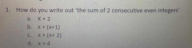 How Do You Write Out The Sum Of 2 Consecutive Even Intergers