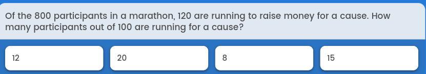 Of 800 Participants In A Marathon, 120 Are Running To Raise Money For A Cause. How Many Participants