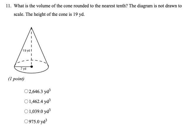 What Is The Volume Of The Cone Rounded To The Nearest Tenth? The Diagram Is Not Drawn To Scale. The Height