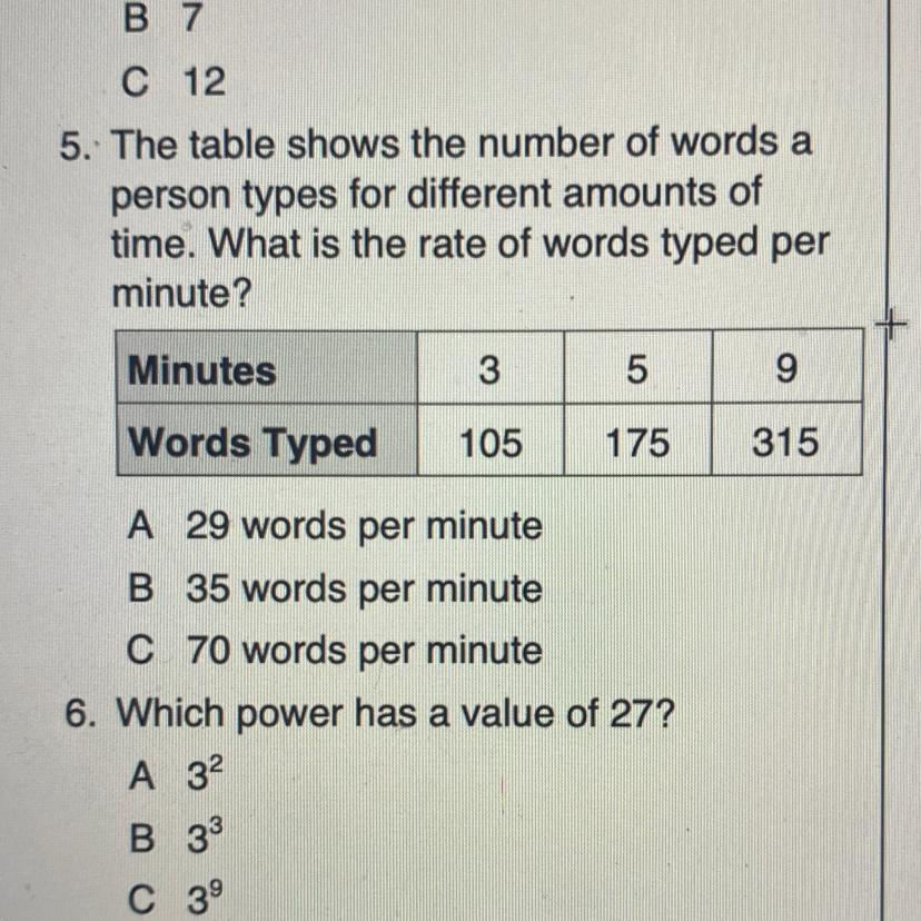 The Table Shows The Number Of Words Aperson Types For Different Amounts Oftime. What Is The Rate Of Words