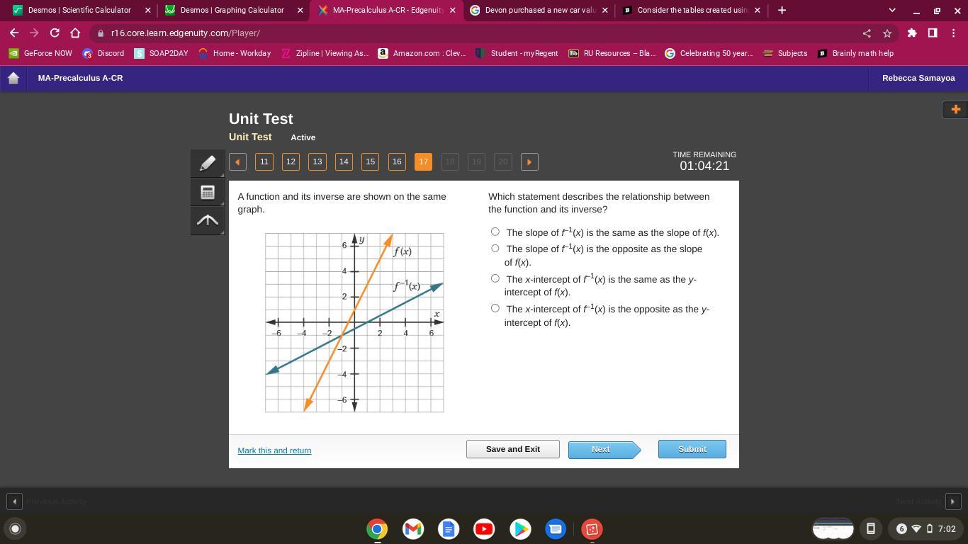 A Function And Its Inverse Are Shown On The Same Graph. A Function And Its Inverse Are Shown On The Same