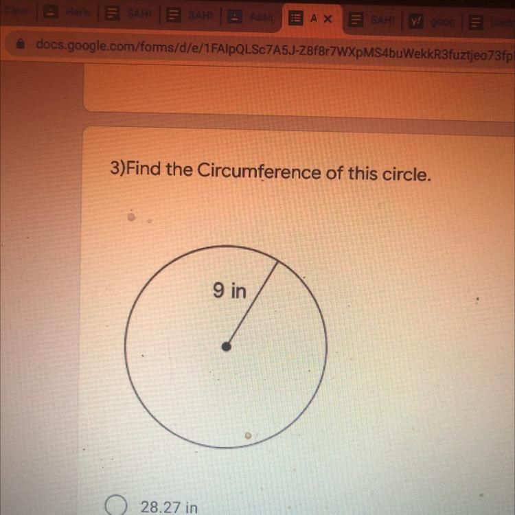 3)Find The Circumference Of This Circle.9 In