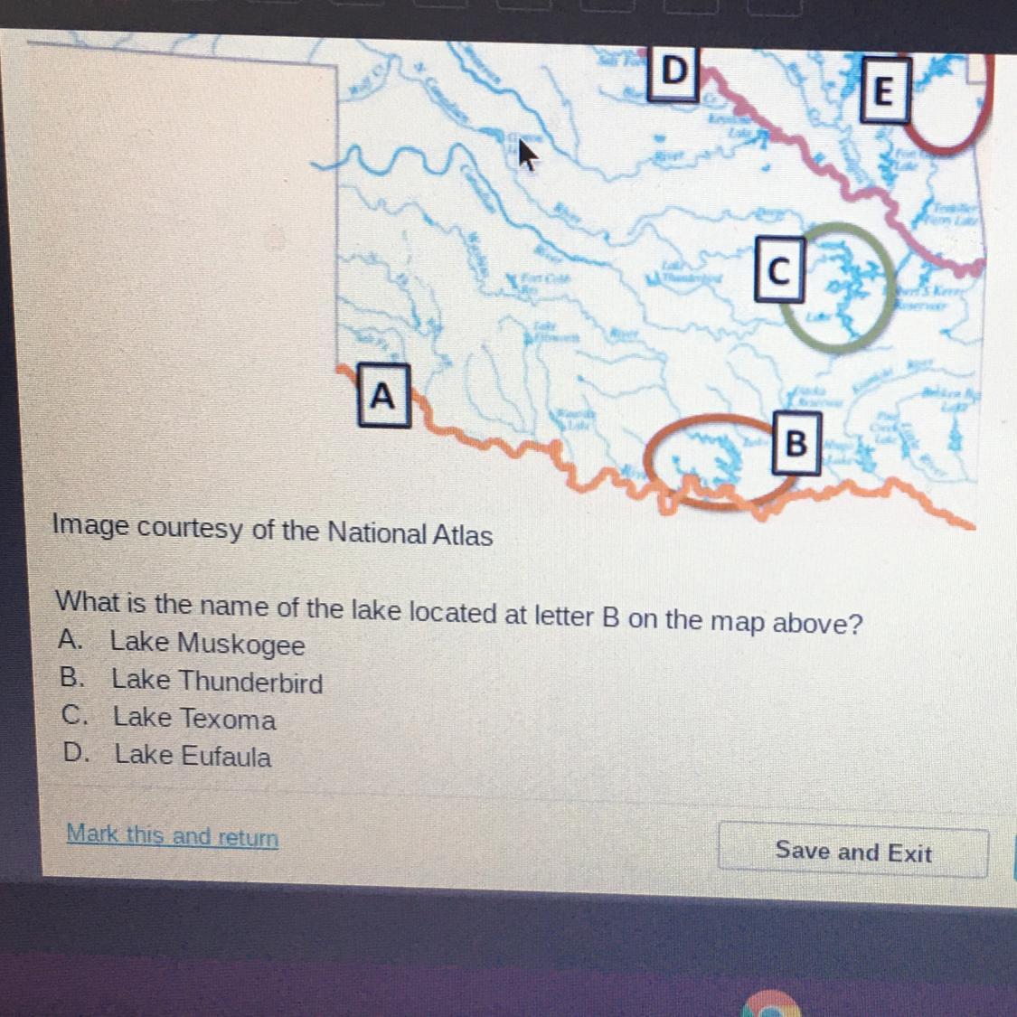 What Is The Name Of The Lake Located At Letter B On The Map Above? Answer Is C :)