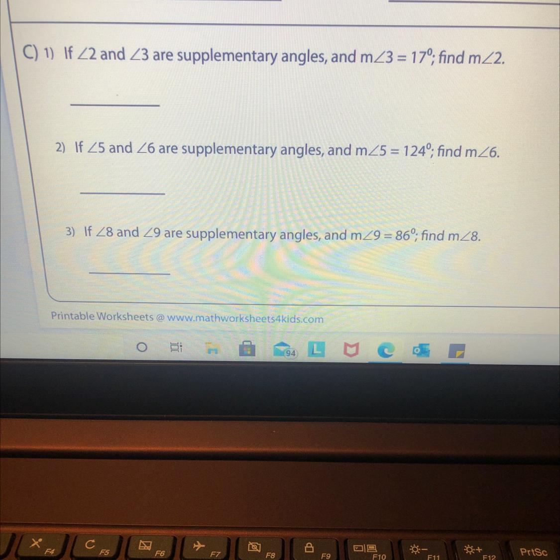 Supplementary Angles, Please Help! 1,2, And 3