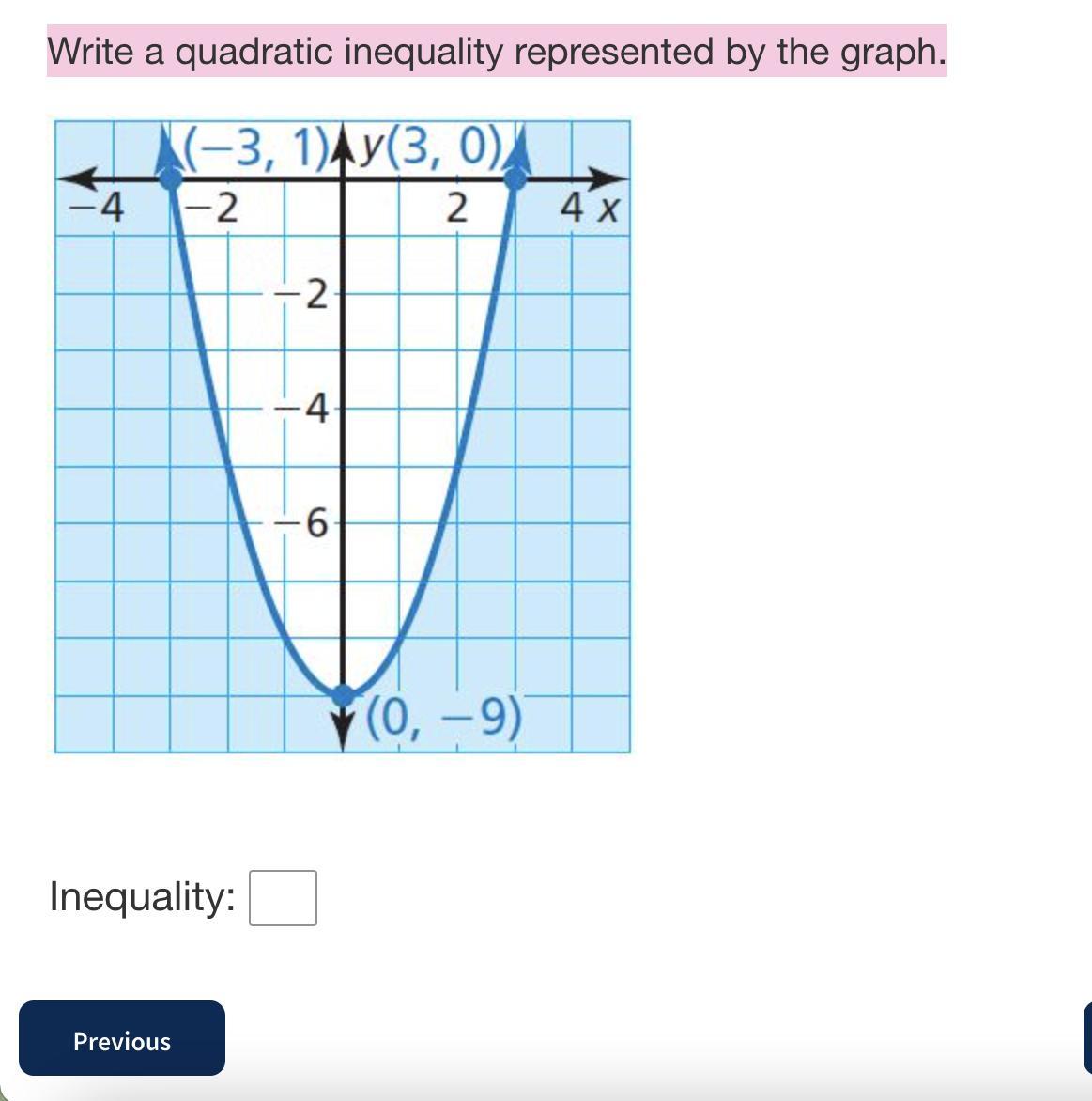 Write A Quadratic Inequality Represented By The Graph.