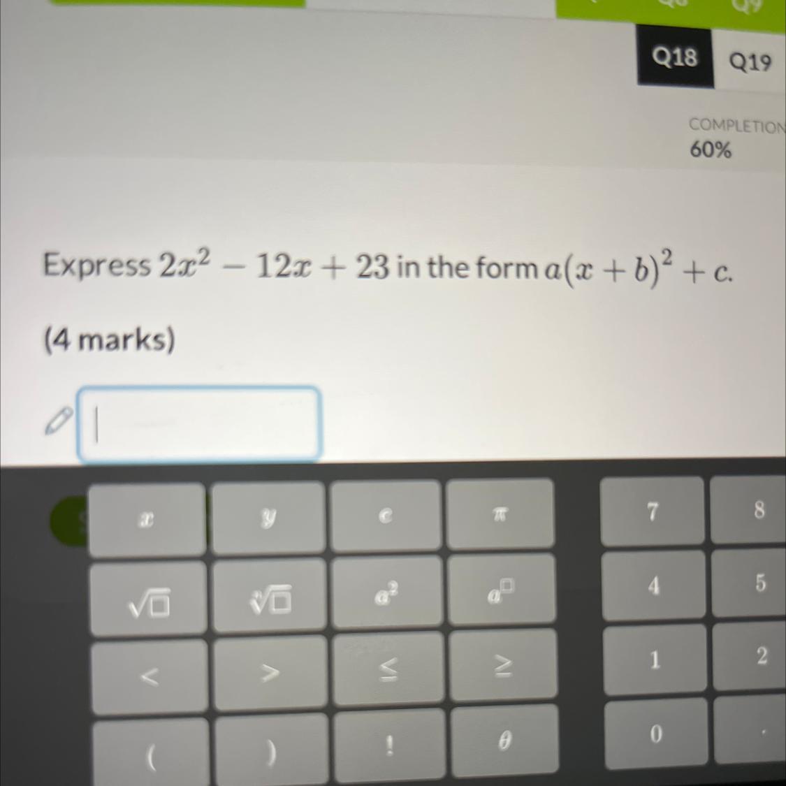 Express 2x 12x + 23 In The Form A (x + B) + C.-