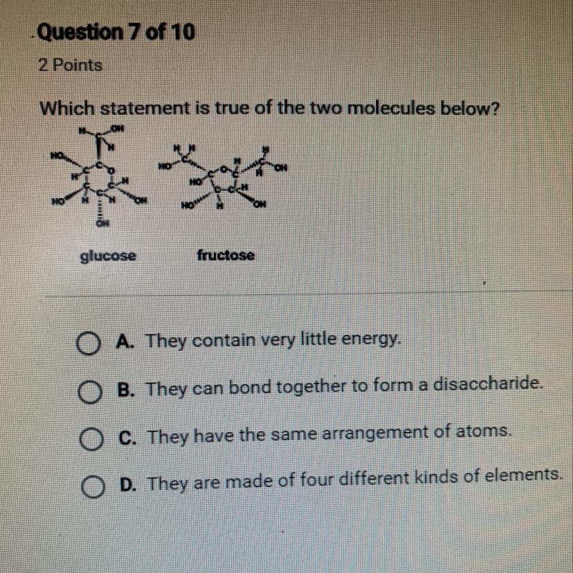 Which Statement Is True Of The Two Molecules Below?A. They Contain Very Little Energy.B. They Can Bond