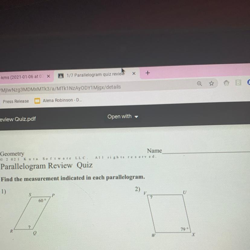 Find The Measurement Indicated In Each Parallelogram First One Says 60 And Second Says 79 Please Help