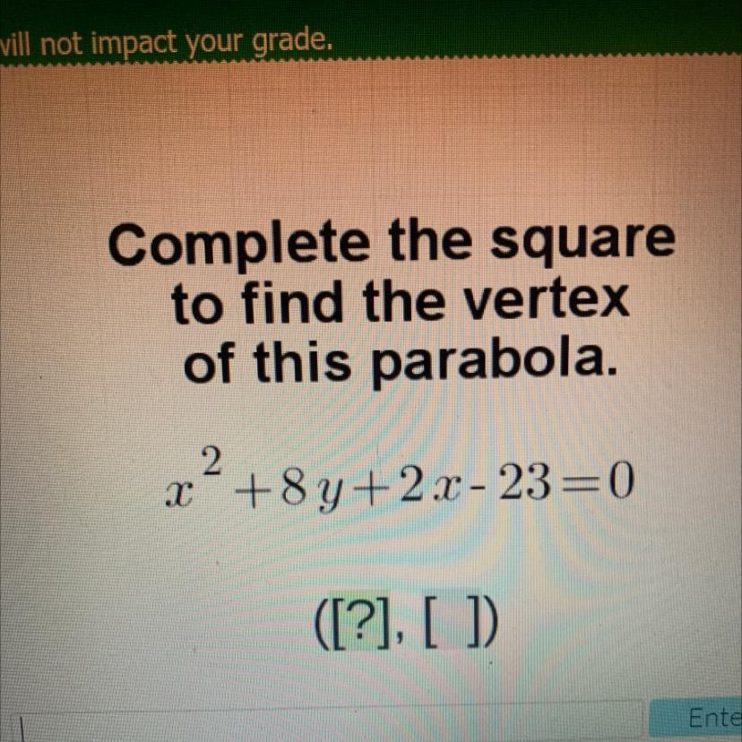 Complete The Squareto Find The Vertexof This Parabola.x?+8y+2x - 23=0