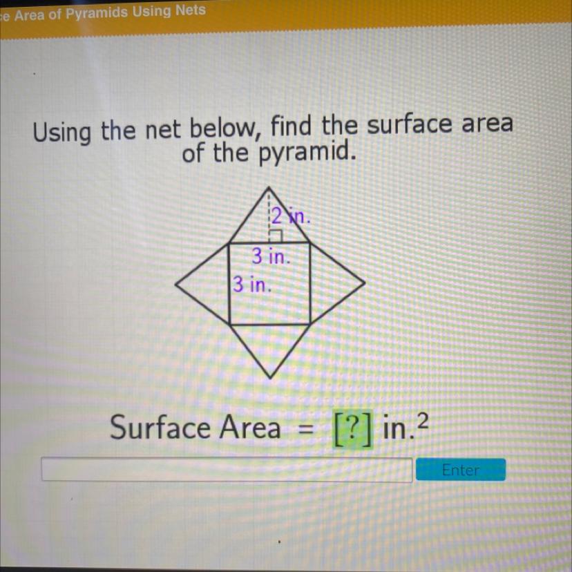 Using The Net Below, Find The Surface Areaof The Pyramid.2 Lin.3 In.|3 In.Surface Area=[?] In.2