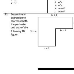 Determine An Expression To Represent Both The Perimeter And Area Of The Following 2D Shape 