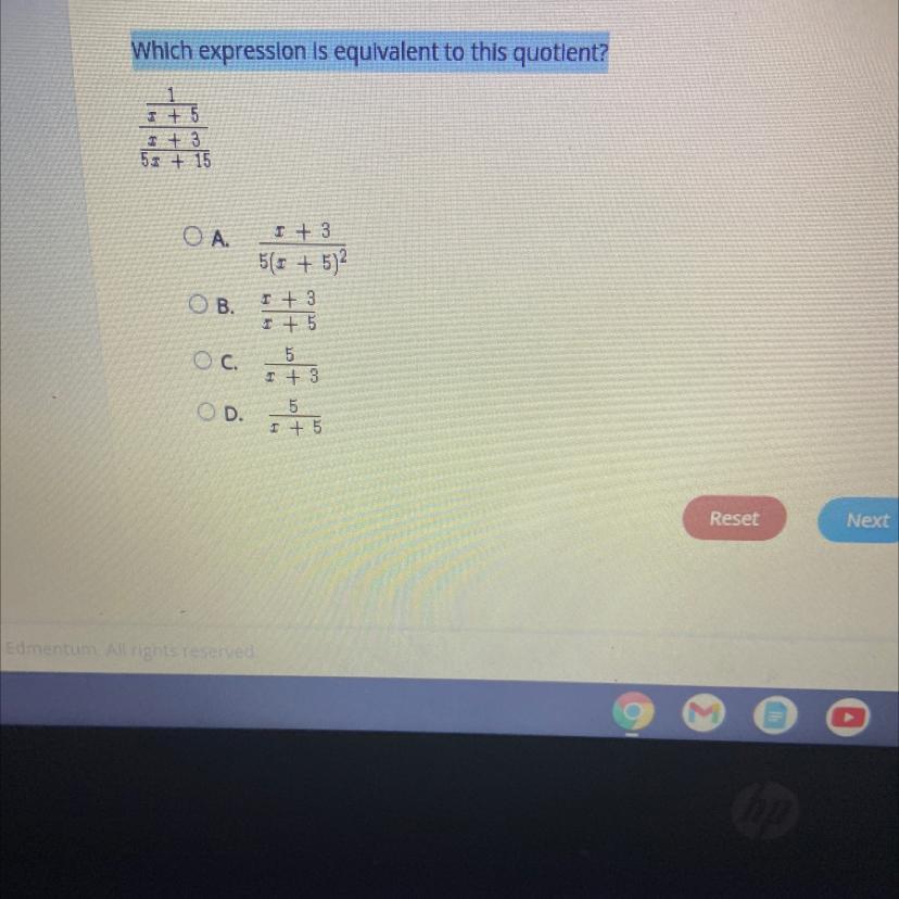 Select The Correct Answer.Which Expression Is Equivalent To This Quotient?+++55 + 15OA.1 + 35(1 + 5)2I