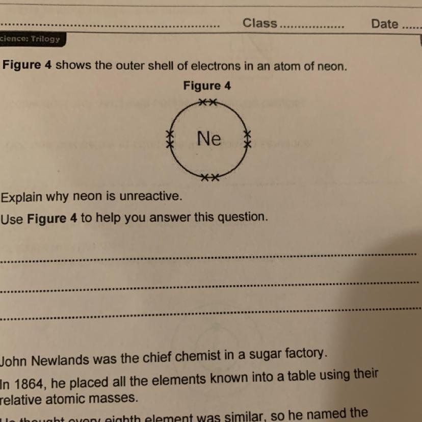 .Figure 4 Shows The Outer Shell Of Electrons In An Atom Of Neon.Figure 4NeExplain Why Neon Is Unreactive.Use