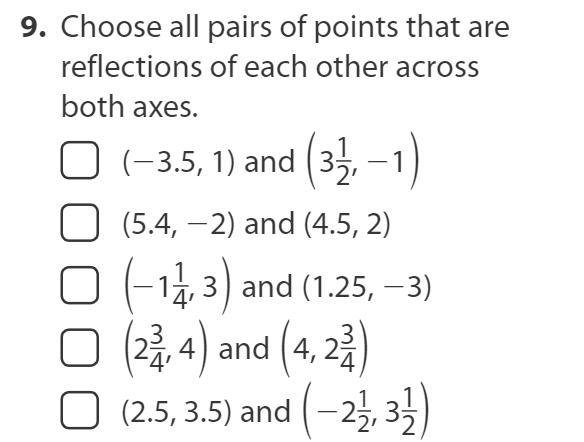 Choose All Pairs Of Points That Are Reflections Of Each Other Across Both Axes. PLEASE HELP I NEED THE