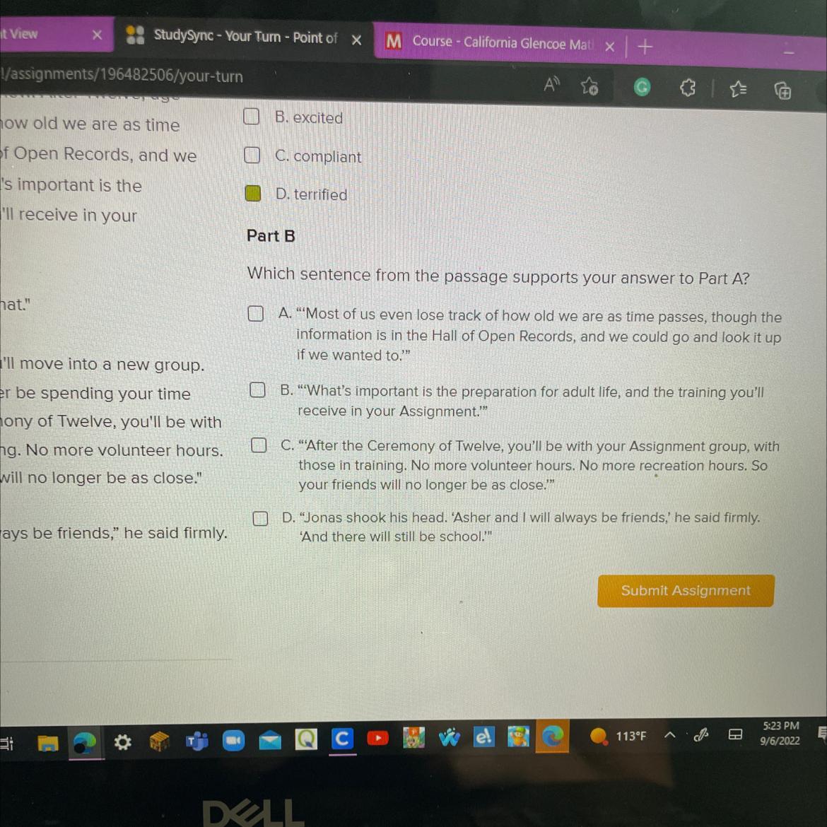 The Giver Which Sentence From The Passage Supports Your Answer To Part A? 