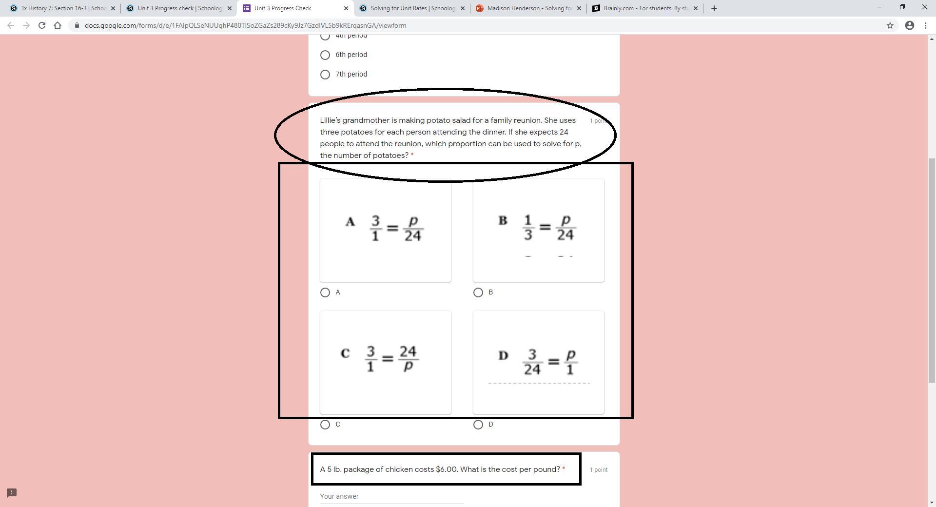 Please Answer The Questions Circled Aka: Lillies Grandmother Is Making Potato Salad For A Family Reunion.