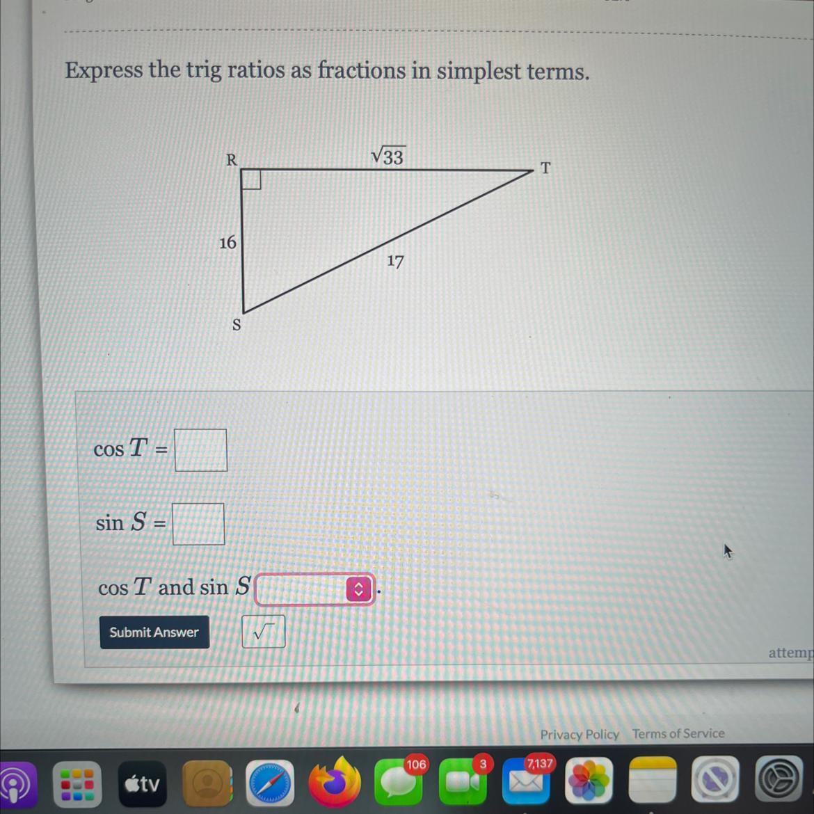 Expressing Trig Ratios As Fractions In Simplest Terms ?