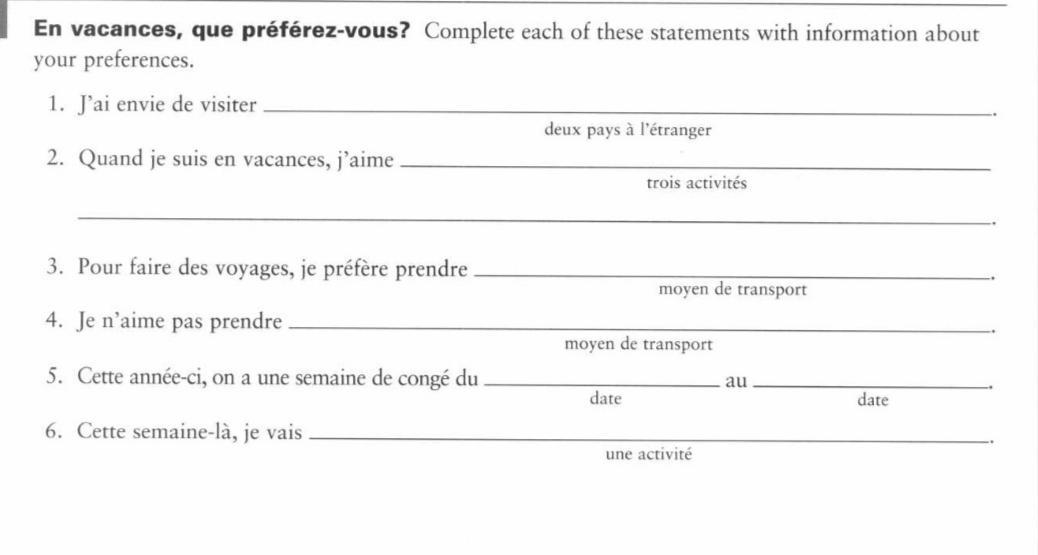 Please Answer All Parts (french)