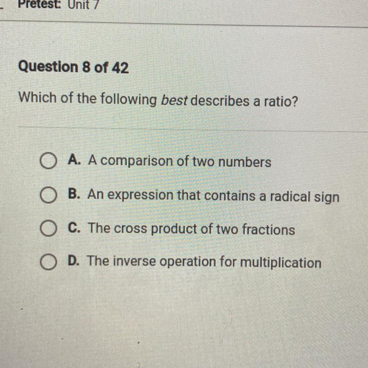 Which Of The Following Best Describes A Ratio?