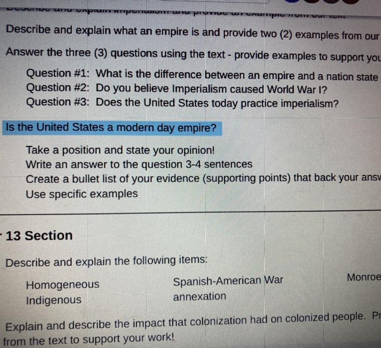 SK #4: Is The United States A Modern Day Empire?Take A Position And State Your Opinion!Write An Answer