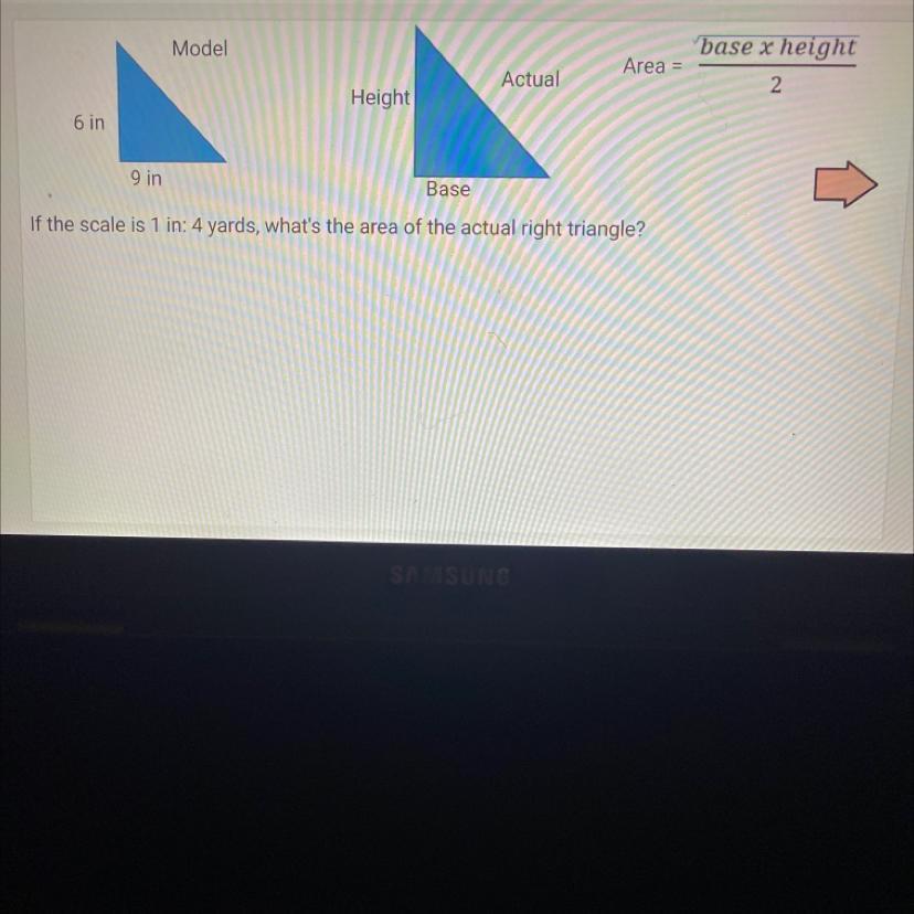 If The Scale Is 1 In: 4 Yards, Whats The Area Of The Actual Right Triangle?