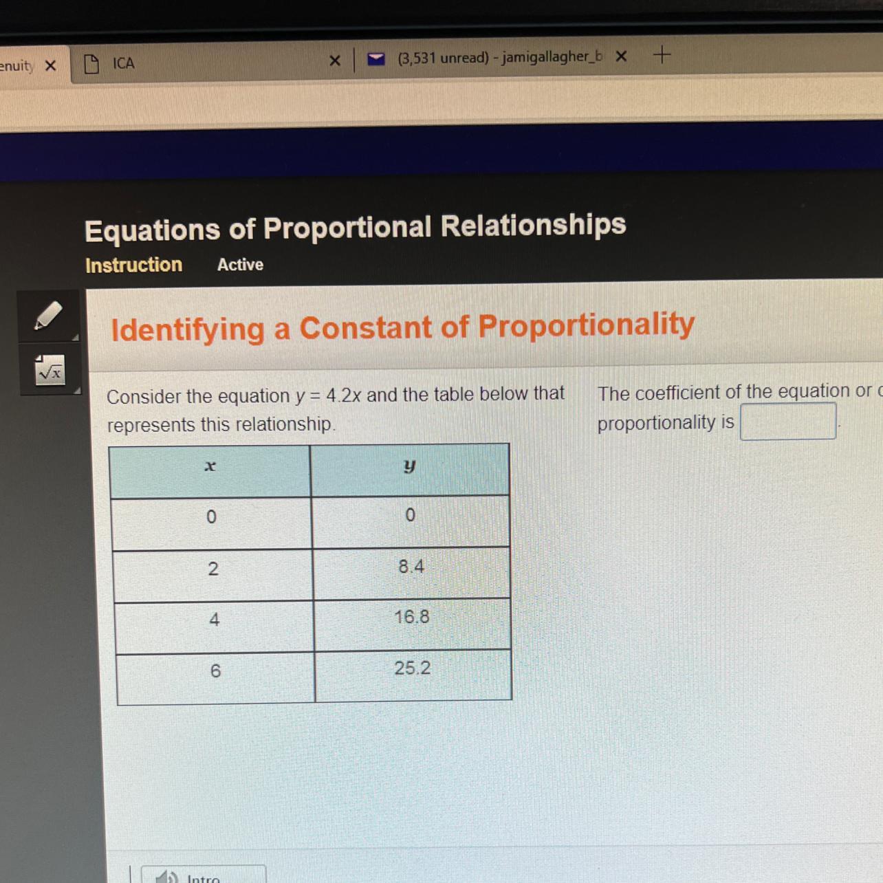 Consider The Equation Y = 4.2x And The Table Below Thatrepresents This Relationship.The Coefficient Of