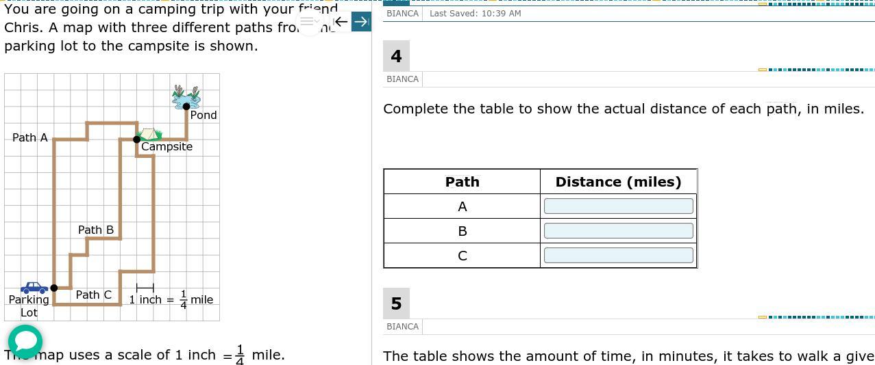 Complete The Table To Show The Actual Distance Of Each Path, In Miles.