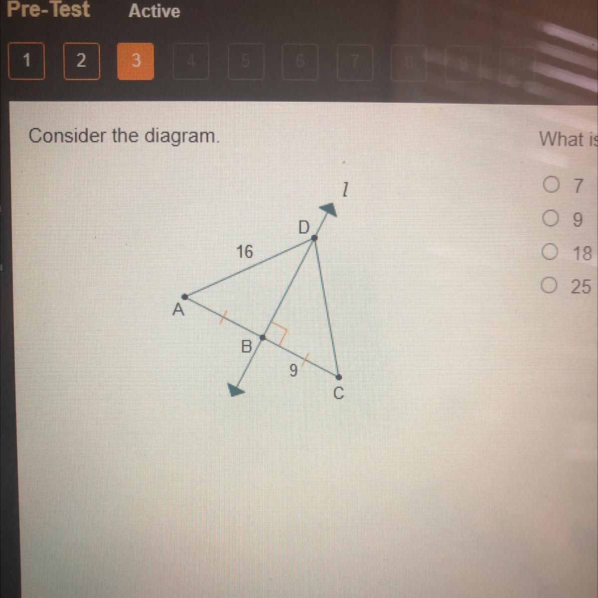 Consider The Diagram.What Is The Length Of Segment AB?A) 7B) 9C) 18D) 25