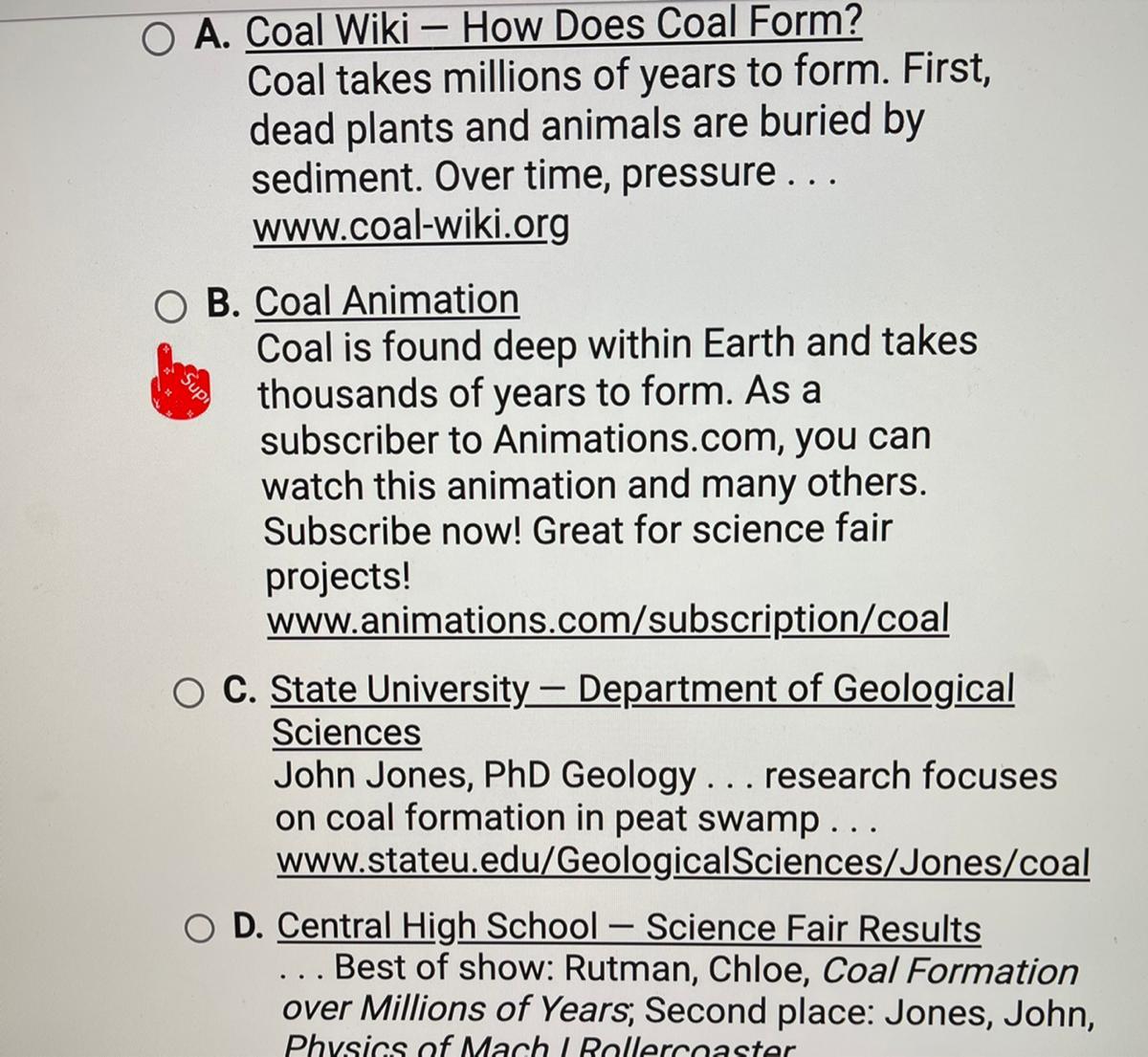 You Type The Keywords "formation Of Coal" Into Asearch Engine. Which Of The Following Searchresults Would