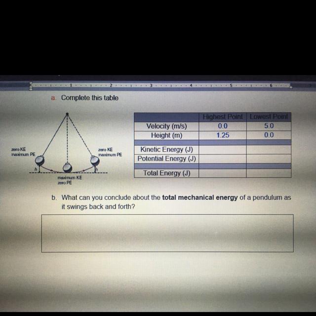 Calculate The TOTAL Mechanical Energy Of Pendulum Is It Swings From His Highest Point To Its Lowest Point.