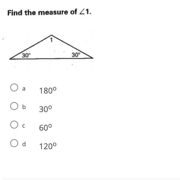 Find The Measure Of 1 A 180b 30c 60d 120