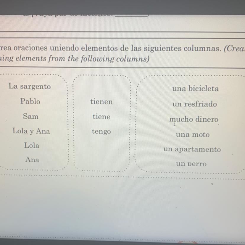 Actividad 4. Crea Oraciones Uniendo Elementos De Las Siguientes Columnas. 