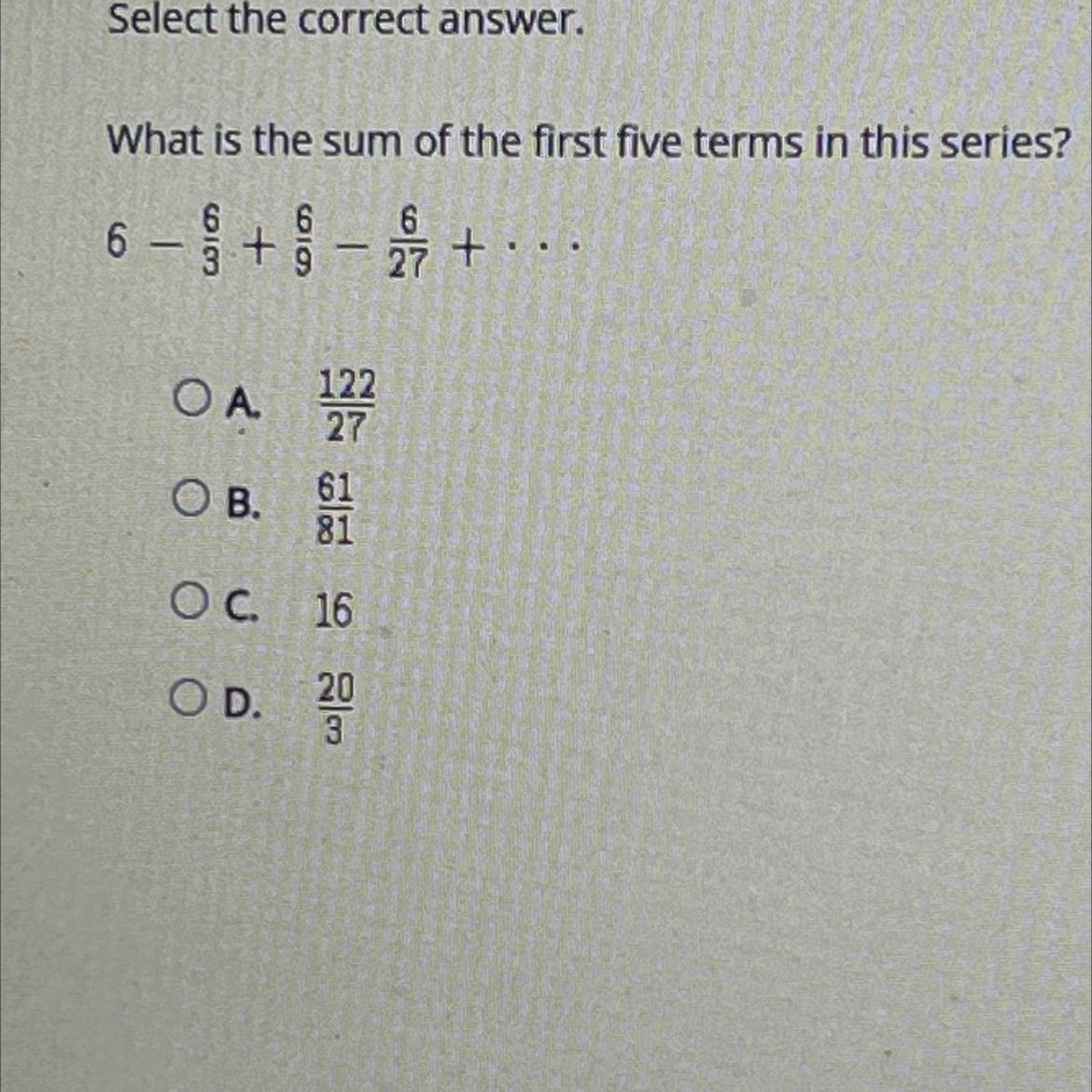 What Is The Sum Of The First Five Terms In This Series?(picture Of Problem Below)