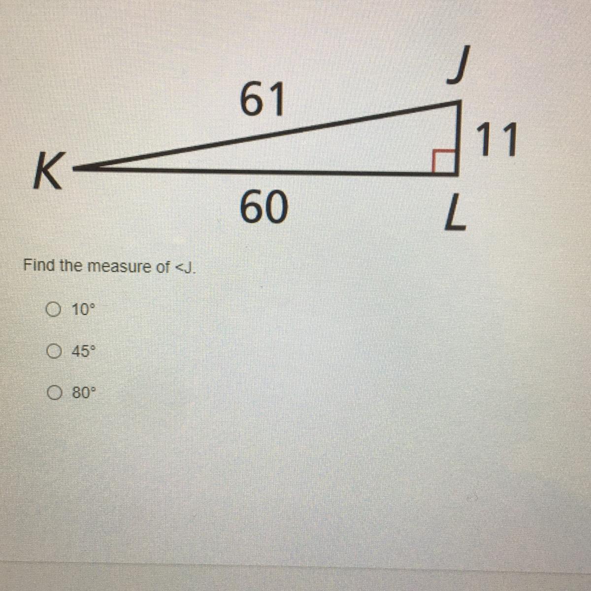 Solving Right Triangles Find Measure Of &lt; J.