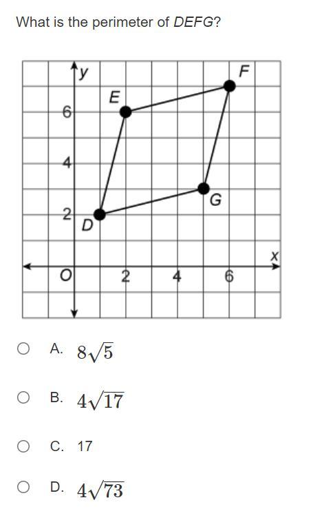 What Is The Perimeter Of DEFG If D Is Located (1,2), E Is Located (2,6), F Is Located (6,7), G Is Located