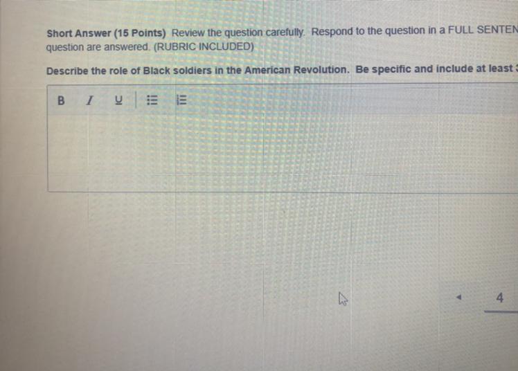 PLEASE HELP I WILL GIVE BRAINLIEST!!!! ITS DUE BY THE END OF CLASS :(((Describe The Role Of Black Soldiers
