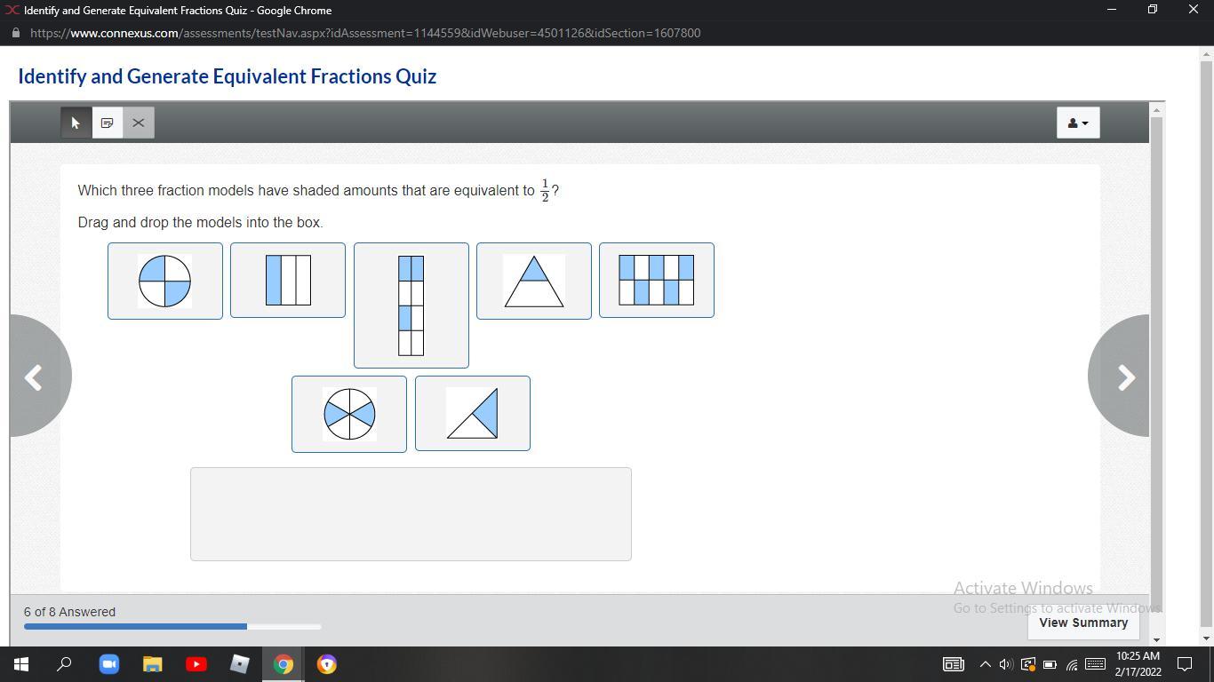 Which Three Fraction Models Have Shaded Amounts That Are Equivalent To 1/2?Drag And Drop The Models Into