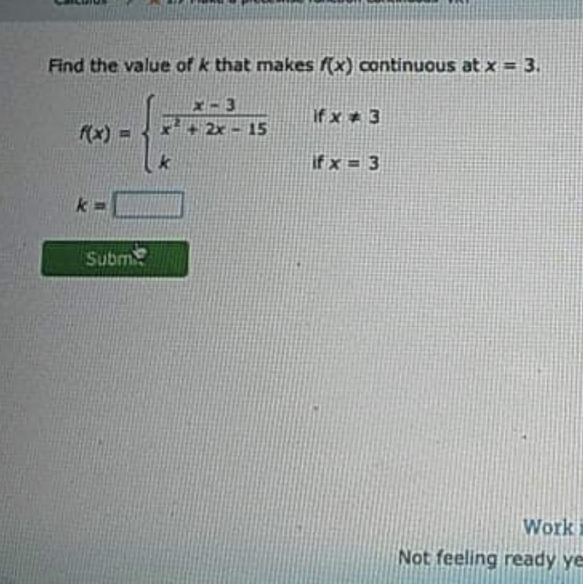 Find The Value Of K That Makes F(x) Continuous At X = 3