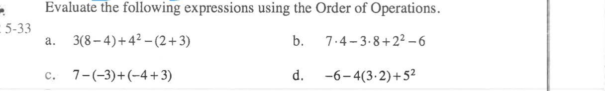Help Please!Evaluate The Following Expressions Using The Order Of Operations.