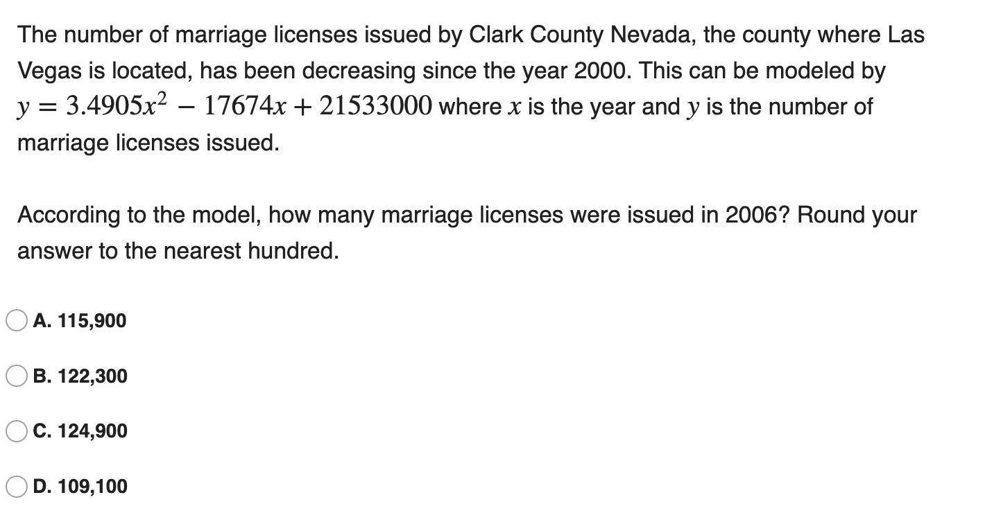 According To The Model, How Many Marriage Licenses Were Issued In 2006? Round Your Answer To The Nearest
