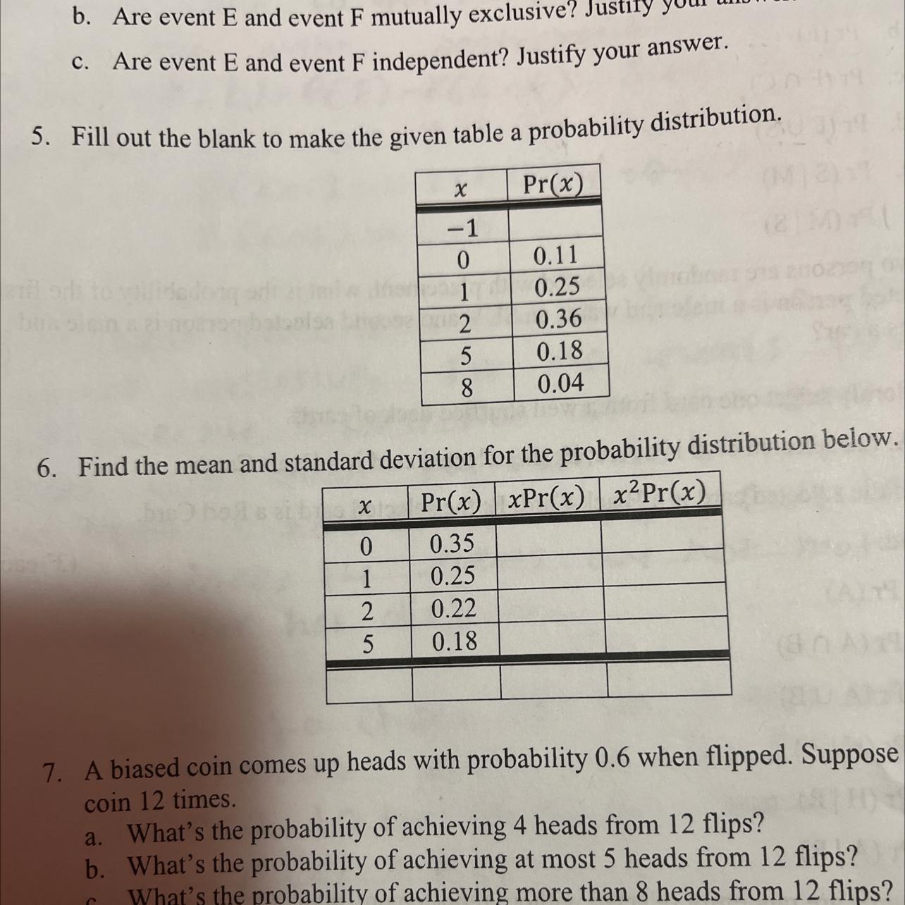 Fill Out The Blank To Make The Given Table A Probability Distribution.