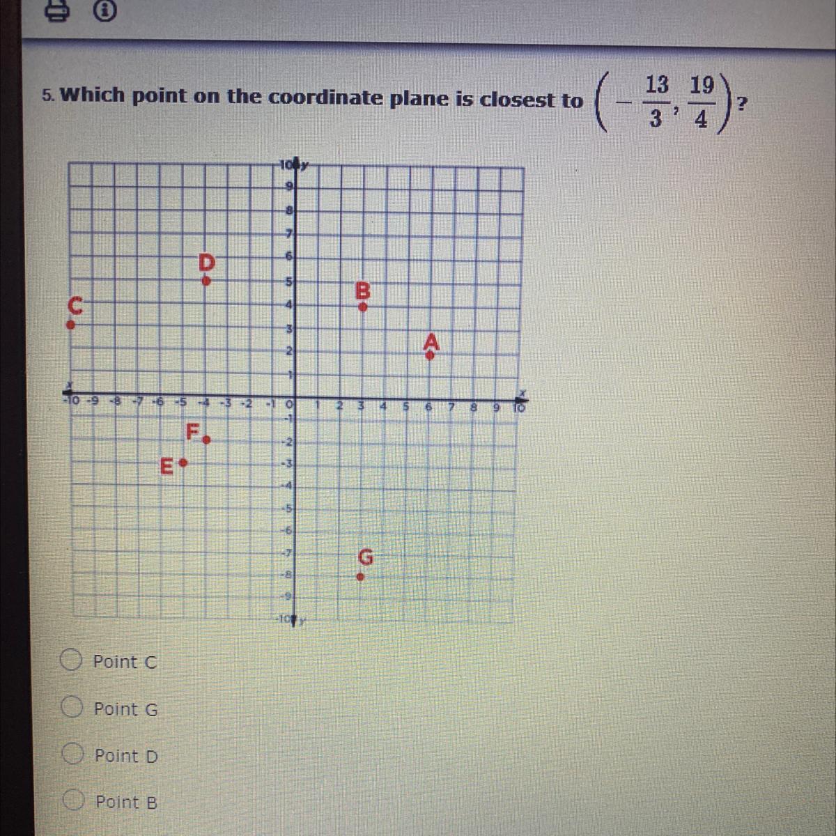 Which Point On The Coordinate Plane Is Closest To ______ ? 