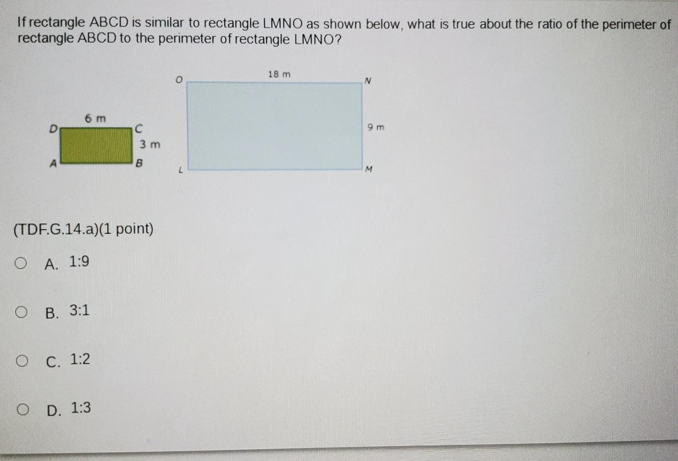 If Rectangle ABCD Is Similar To Rectangle LMNO As Shown Below, What Is True About The Ratio Of The Perimeter