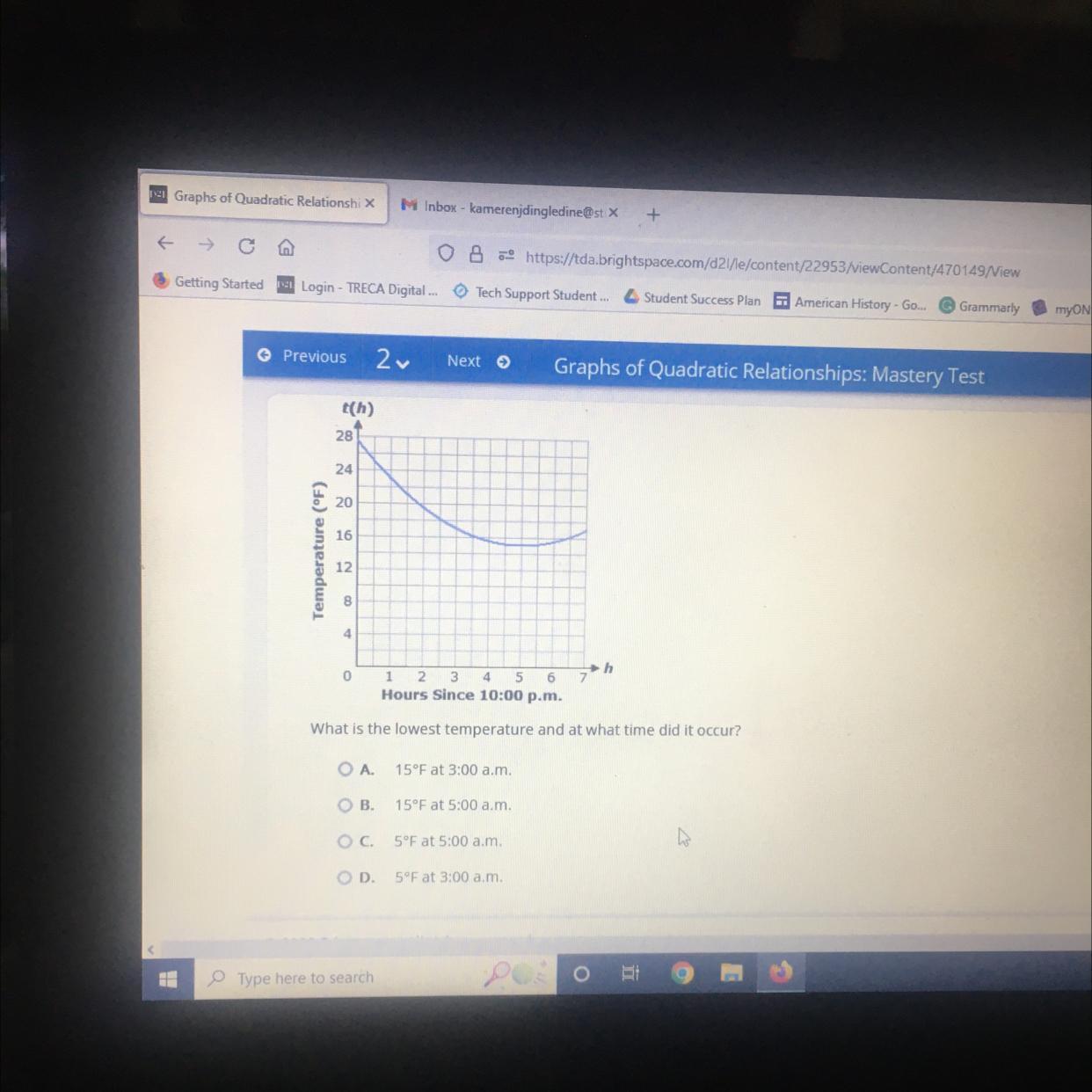 Kayla Set Up An Outdoor Digital Thermometer To Record The Temperature Overnight As Part Of Her Science