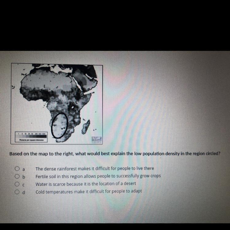 Based On The Map To The Right, What Would Best Explain The Low Population Density In The Region Circled?