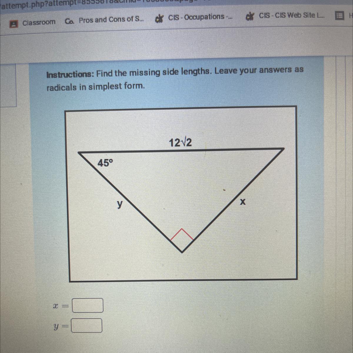 Find The Missing Side Length. Leave Your Answer As A Radical In The Simplest Form Please Help...no Links