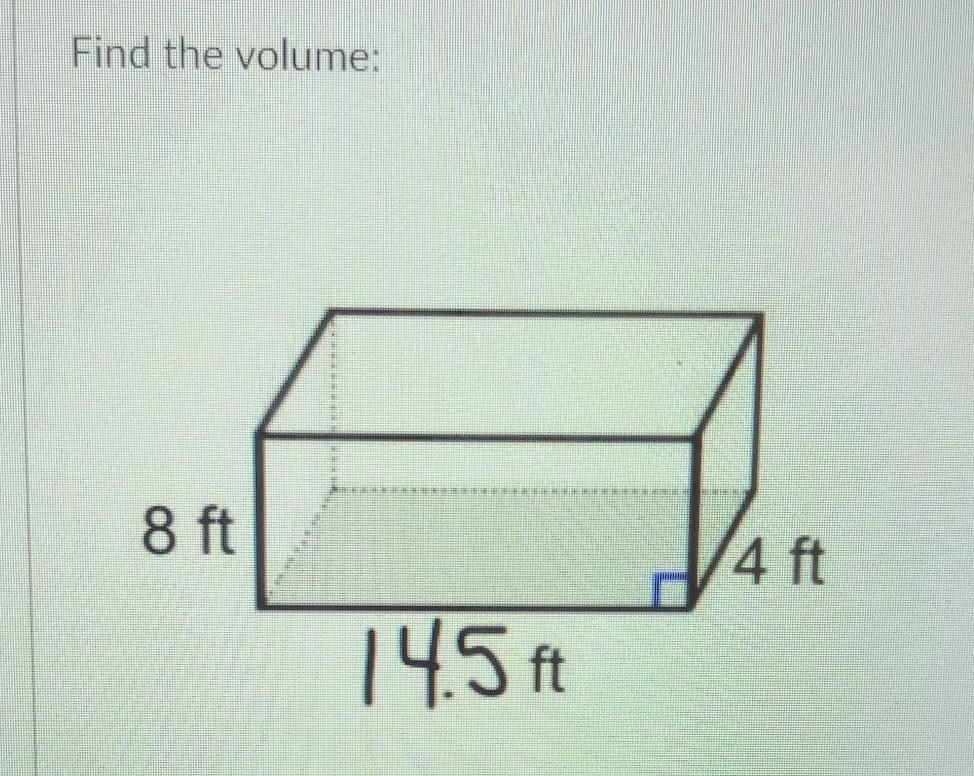 Find The Volume: 8 Ft 4 Ft 14.5 Fthelp Pls-?