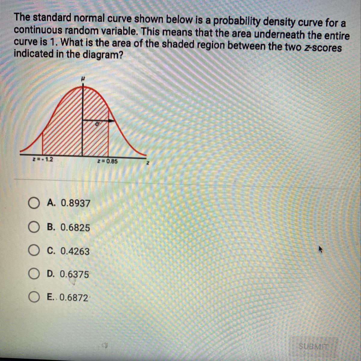 The Standard Normal Curve Shown Below Is A Probability Density Curve For Acontinuous Random Variable.