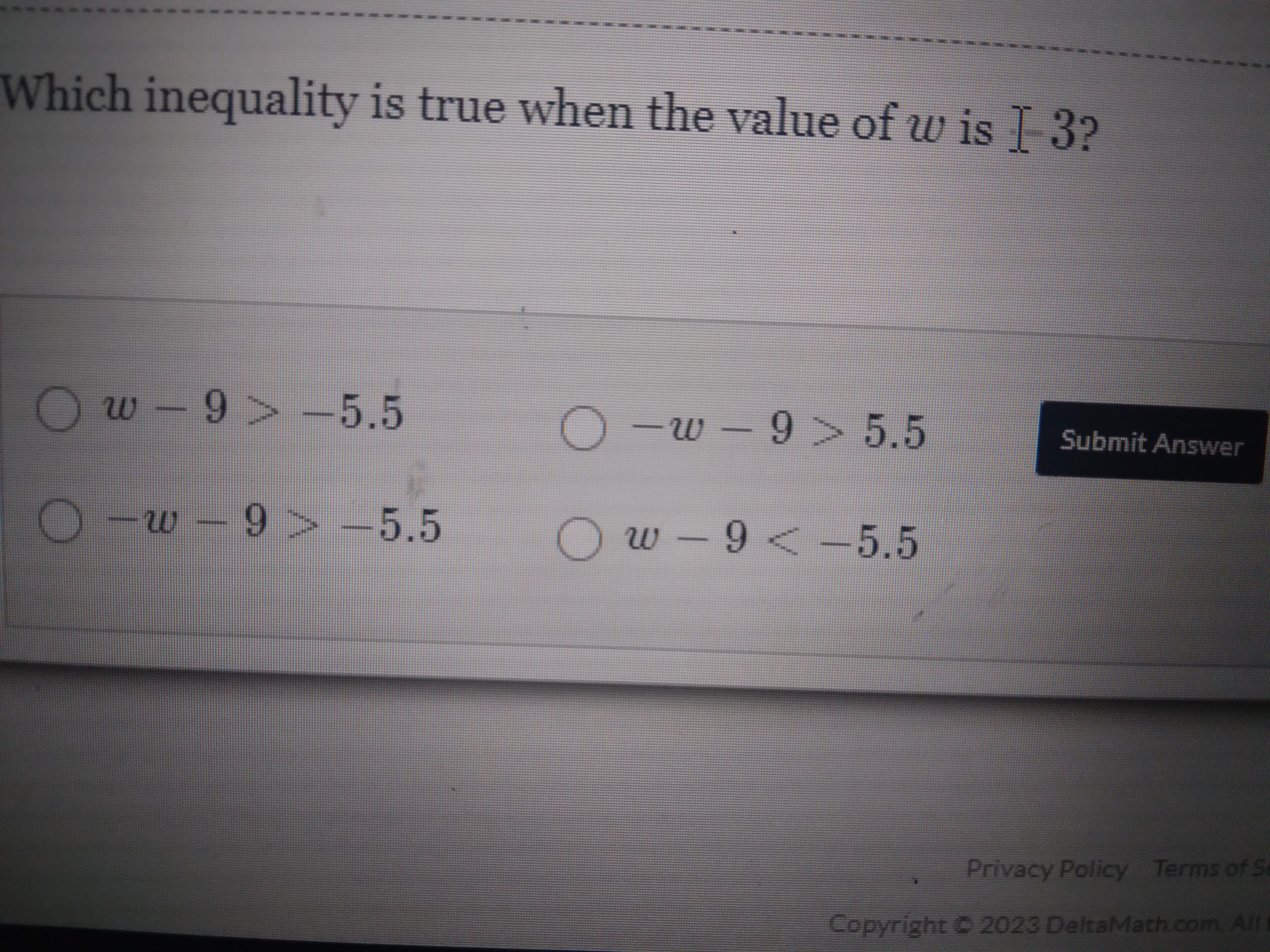Which Inequality Is True When The Value Of W Is -3?