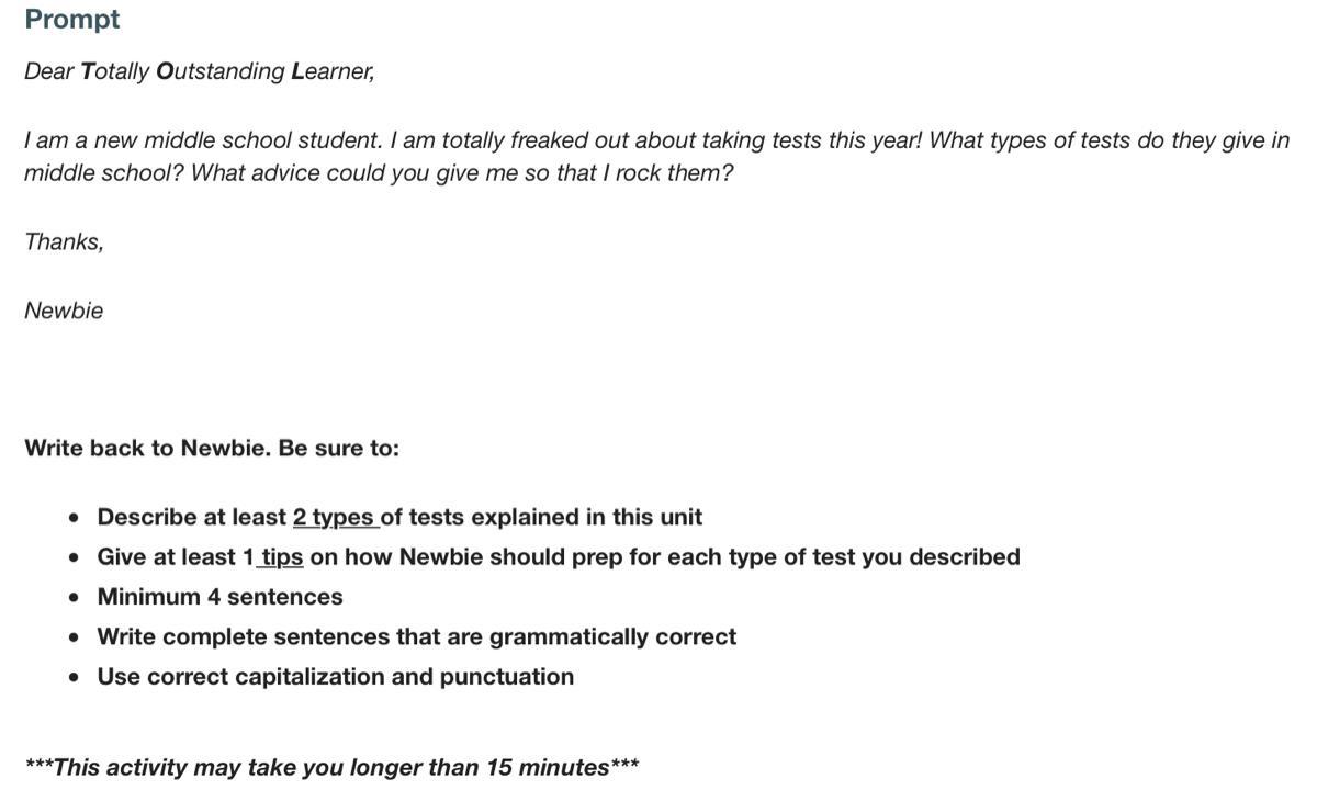 I Am A New Middle School Student. I Am Totally Freaked Out About Taking Tests This Year! What Types Of